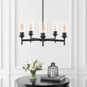 Orpheus 24" Farmhouse Industrial Iron Cylinder LED Chandelier - JONATHAN Y